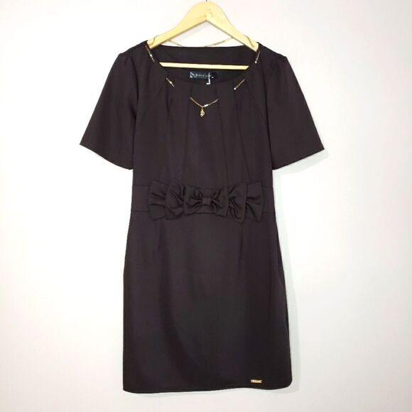 Jeanne D'arc Dresses & Skirts - Jeanne D'arc NWT Medium Dark Brown Short Sleeve Scoop Neck Dress with Bow